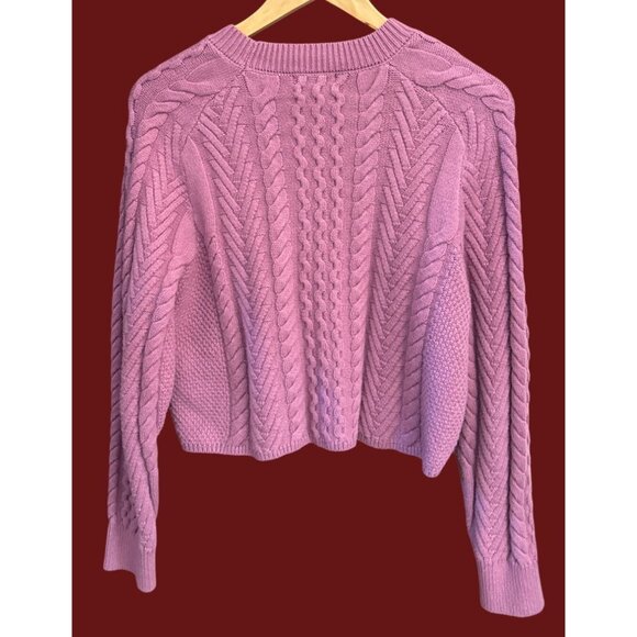 Open Edit Lilac Cable Knit Sweater Soft Girl Pastel Cozycore Modern Casual Chic - Picture 4 of 5